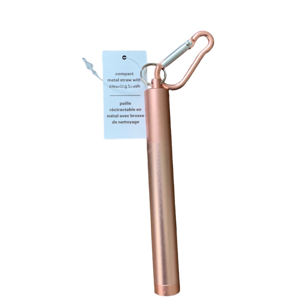 ARDENE Compact Metal Straw With Cleaning Brush Brand New Rose Gold Keychain NEW